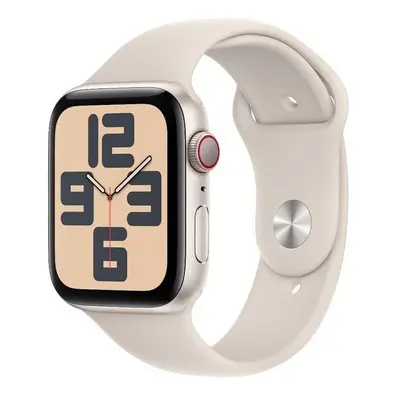 Apple Watch SE (2023) Cellular 44mm sportovní silikonový řemínek hvězdně bílý M/L Hvězdně bílá