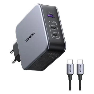 UGREEN USB-A+2*USB-C 140W GaN Rychlonabíječka s C/C kabel 2 m Šedá