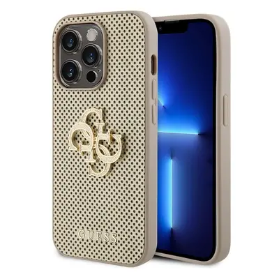 Guess PU Perforated 4G Glitter Metal Logo kryt iPhone 14 Pro zlatý