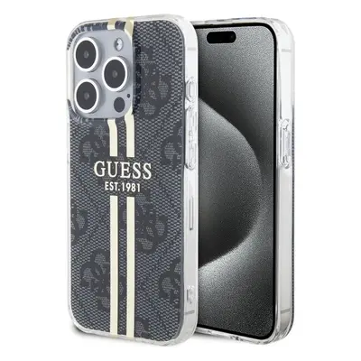 Guess IML 4G Gold Stripe kryt iPhone 15 Pro černý