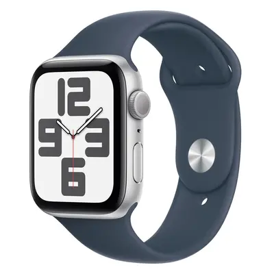 Apple Watch SE (2023) GPS 44mm sportovní silikonový řemínek bouřkově modrý M/L Stříbrná