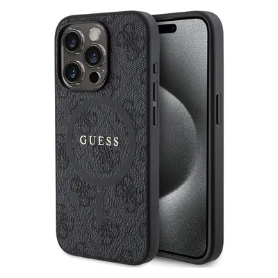 Guess PU Leather 4G Colored Ring MagSafe kryt iPhone 15 Pro černý