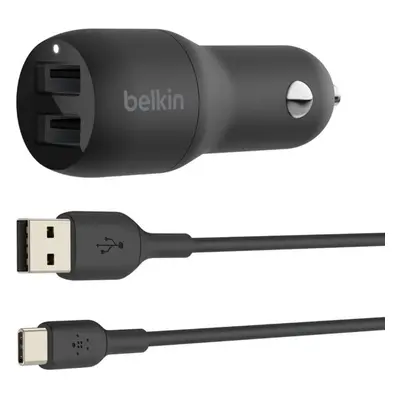 Belkin BOOST CHARGE duální USB-A nabíječka do auta + 1m USB-C kabel, černá