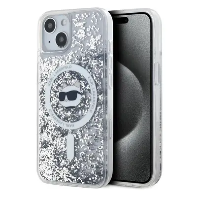 Karl Lagerfeld Liquid Glitter Choupette Head Magsafe zadní kryt pro iPhone 15 čirý