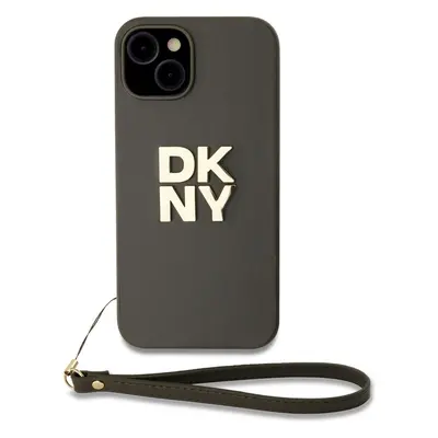 DKNY PU Leather Stack Logo Wrist Strap kryt iPhone 15 zelený