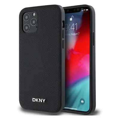 DKNY PU Leather Silver Metal Logo Magsafe kryt iPhone 12/12 Pro černý