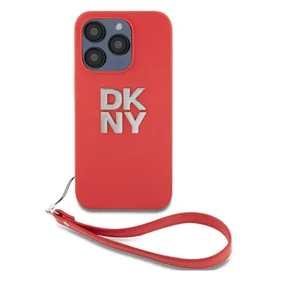 DKNY PU Leather Stack Logo Wrist Strap kryt iPhone 15 Pro Max růžový