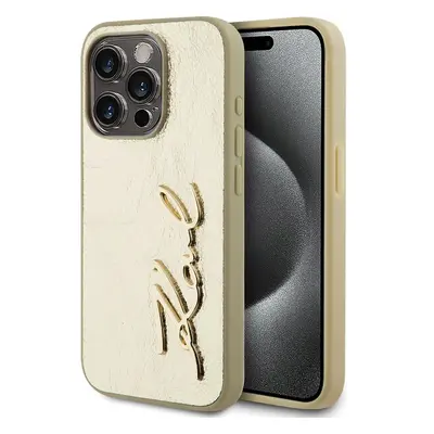 Karl Lagerfeld Wrinkled PU Signature Logo zadní kryt iPhone 15 Pro Max zlatý