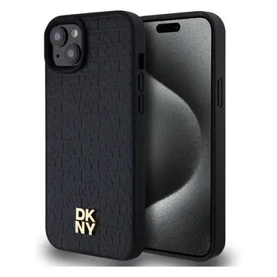 DKNY PU Leather Repeat Pattern Stack Logo Magsafe kryt iPhone 15 Plus černý