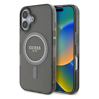 Guess IML Glitter Ring MagSafe kryt pro iPhone 16 černý