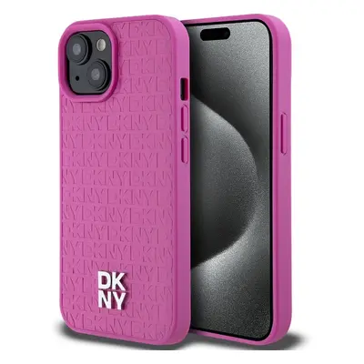 DKNY PU Leather Repeat Pattern Stack Logo Magsafe kryt iPhone 15 růžový