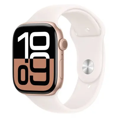 Apple Watch Series 10 42mm Růžově zlatý hliník se světle ruměnným sportovním řemínkem M/L