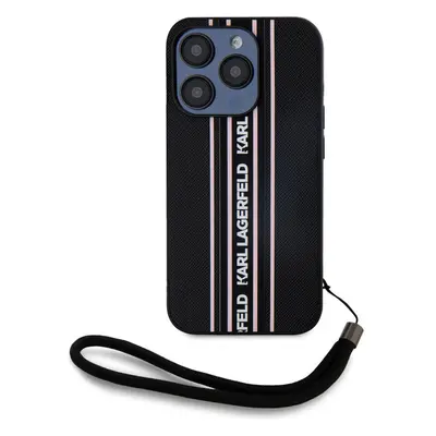 Karl Lagerfeld PU Saffiano Athleisure Stripe and Strap zadní kryt iPhone 15 Pro růžový