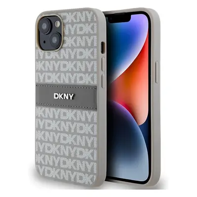 DKNY PU Leather Repeat Pattern Tonal Stripe kryt iPhone 14 béžový