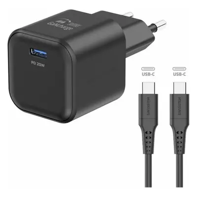 Swissten síťový adaptér GaN 1x USB-C 20W PD + datový kabel USB-C/USB-C 1,2 m černý