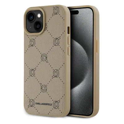 Karl Lagerfeld PU Karl Heads Pattern Magsafe zadní kryt iPhone 15 béžový