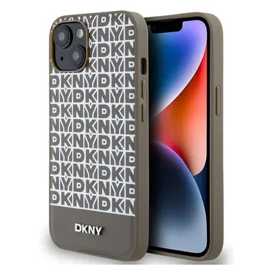 DKNY PU Leather Repeat Pattern Bottom Stripe MagSafe kryt iPhone 13 hnědý