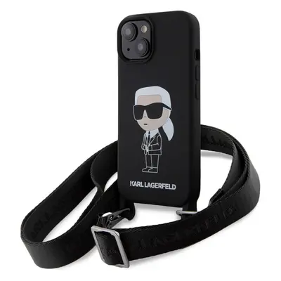 Karl Lagerfeld Liquid Silicone Crossbody Ikonik Kryt iPhone 15 černý