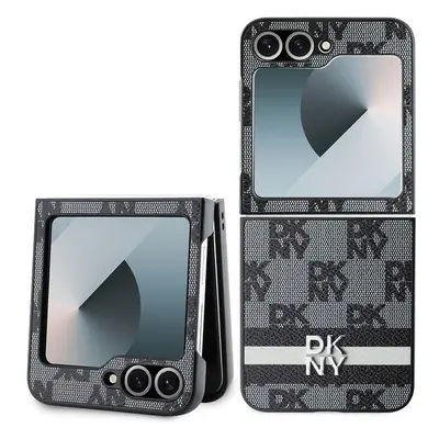 DKNY PU Leather Checkered Pattern and Stripe kryt Samsung Galaxy Z Flip 6 černý