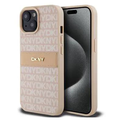 DKNY PU Leather Repeat Pattern Tonal Stripe kryt iPhone 15 růžový