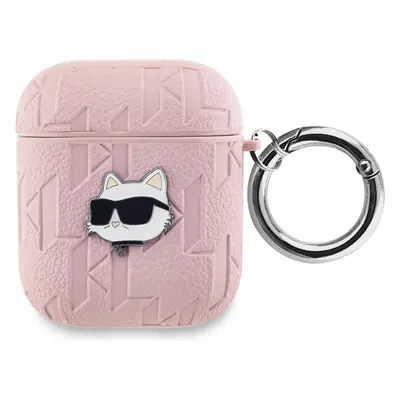 Karl Lagerfeld PU Embossed Choupette Head pouzdro pro AirPods 1/2 růžové