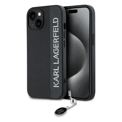 Karl Lagerfeld PU Saffiano Rhinestone Charm zadní kryt iPhone 15 černý