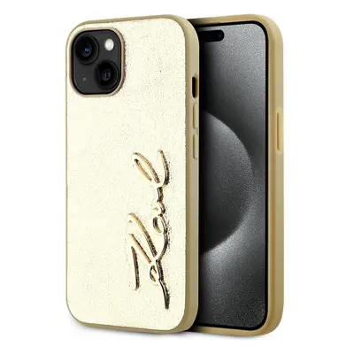 Karl Lagerfeld Wrinkled PU Signature Logo zadní kryt iPhone 15 zlatý