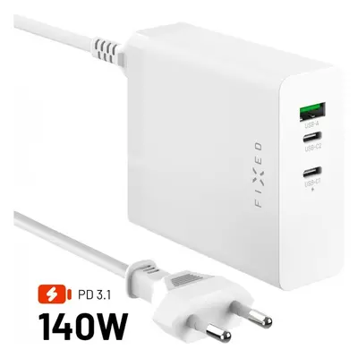 FIXED Charging Station GaN nabíjecí stanice (2x USB-C) s Power Delivery 3.1, 140W, bílá