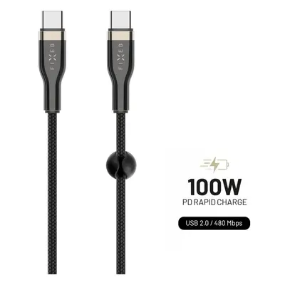 FIXED opletený kabel USB-C/USB-C (PD), 1.2m, USB 2.0, 100W, černý