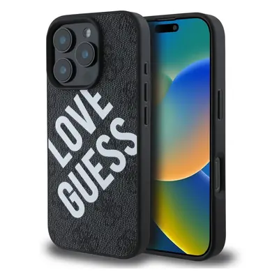 Guess PU Leather 4G Big Love Logo MagSafe kryt iPhone 16 Pro černý