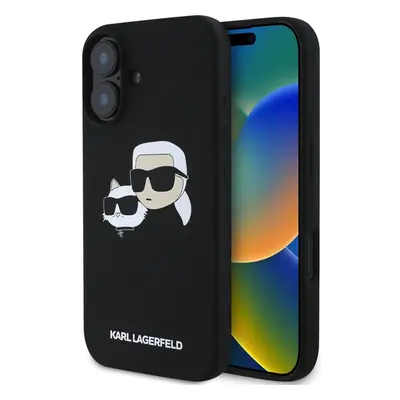 Karl Lagerfeld Liquid Silicone Double Heads MagSafe kryt iPhone 16 Plus černý