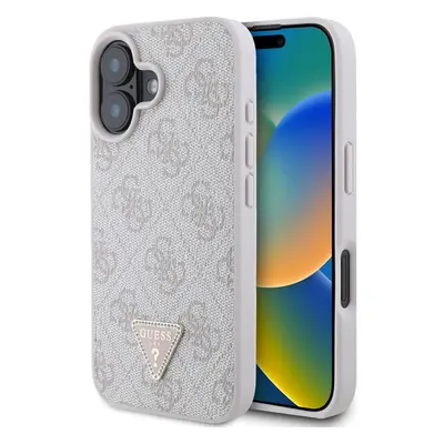 Guess PU 4G Strass Triangle Metal Logo kryt pro iPhone 16 růžový