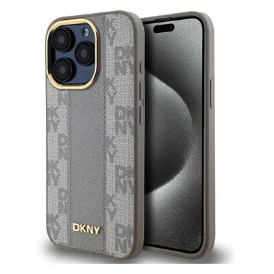 DKNY PU Leather Checkered Pattern Magsafe kryt iPhone 15 Pro Max béžový