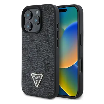 Guess PU 4G Strass Triangle Metal Logo kryt pro iPhone 16 Pro Max černý