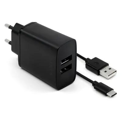 FIXED síťový adaptér 15 W Smart Rapid Charge s 2xUSB výstupem a USB/USB-C kabel černý