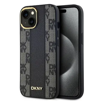 DKNY PU Leather Checkered Pattern Magsafe kryt iPhone 15 černý