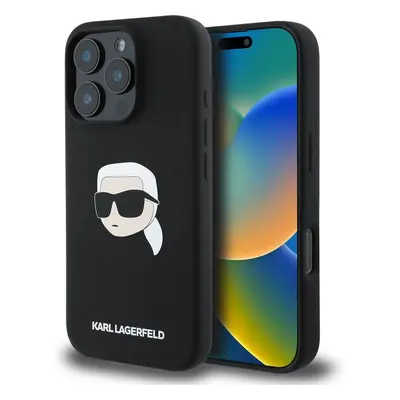 Karl Lagerfeld Liquid Silicone Karl Head MagSafe kryt iPhone 16 Pro černý