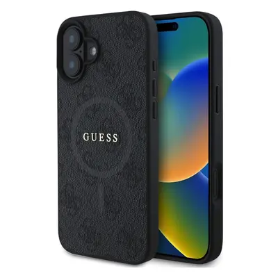 Guess PU Leather 4G Colored Ring MagSafe kryt iPhone 16 Plus černý