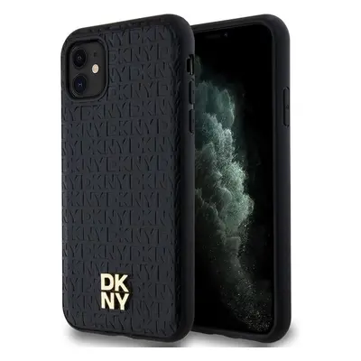 DKNY PU Leather Repeat Pattern Stack Logo Magsafe kryt iPhone 11 černý