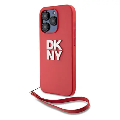 DKNY PU Leather Stack Logo Wrist Strap kryt iPhone 14 Pro Max růžový