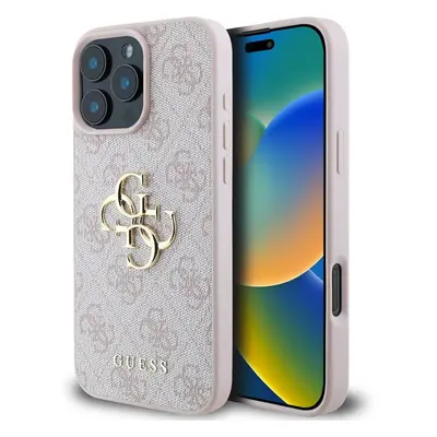 Guess PU 4G Metal Logo kryt pro iPhone 16 Pro růžový