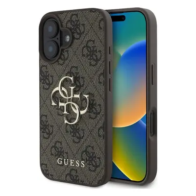 Guess PU 4G Metal Logo kryt pro iPhone 16 hnědý