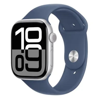 Apple Watch Series 10 Cellular 46mm Stříbrný hliník s denimovým sportovním řemínkem M/L