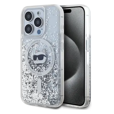 Karl Lagerfeld Liquid Glitter Choupette Head MagSafe zadní kryt pro iPhone 15 Pro Max čirý