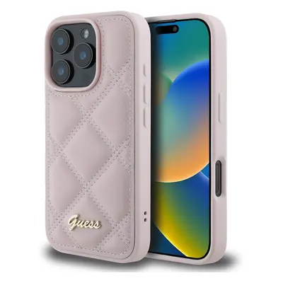 Guess PU Leather Quilted kryt pro iPhone 16 Pro růžový