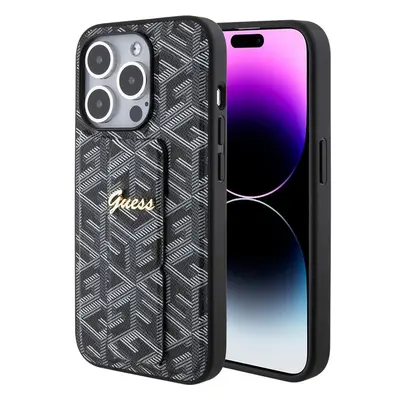 Guess PU Grip Stand G Cube kryt iPhone 15 Pro černý