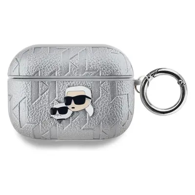 Karl Lagerfeld PU Embossed Karl and Choupette Heads pouzdro AirPods Pro stříbrné