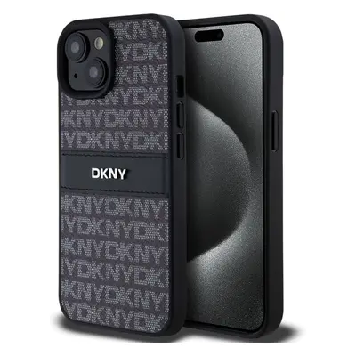 DKNY PU Leather Repeat Pattern Tonal Stripe kryt iPhone 15 černý