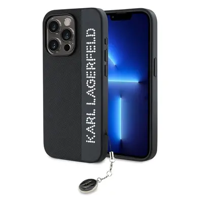 Karl Lagerfeld PU Saffiano Rhinestone Charm zadní kryt iPhone 15 Pro černý