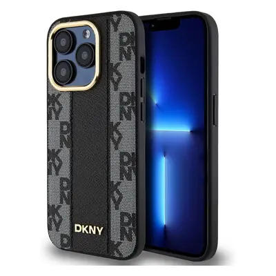 DKNY PU Leather Checkered Pattern Magsafe kryt iPhone 15 Pro Max černý